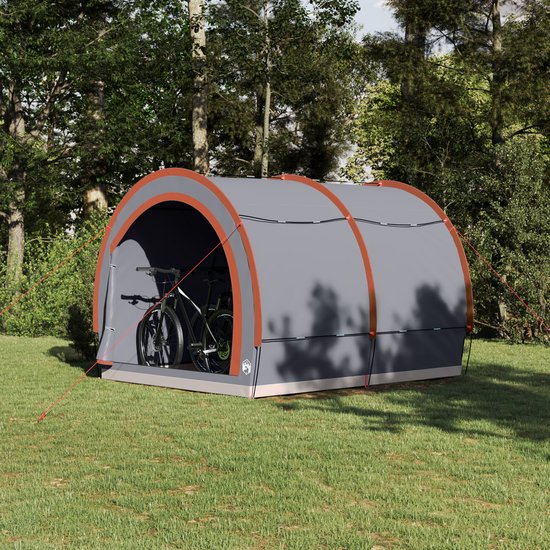 vidaXL - Fietstent - met - dak - met - opslag - Grijs - en - Oranje - 256 - x - 222 - x - 182 - cm van Merkloos — afbeelding 4