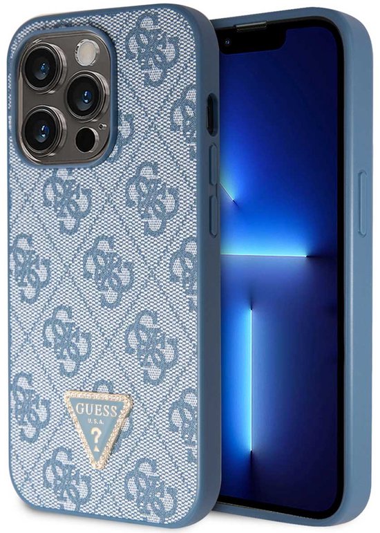 Guess 4G Logo Triangle Strass Backcover geschikt voor iPhone 15 Pro - Blauw