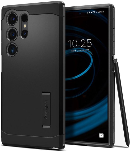 Spigen Tough Armor Hoesje Geschikt voor Samsung Galaxy S24 Ultra - Back Cover met Kickstand Zwart