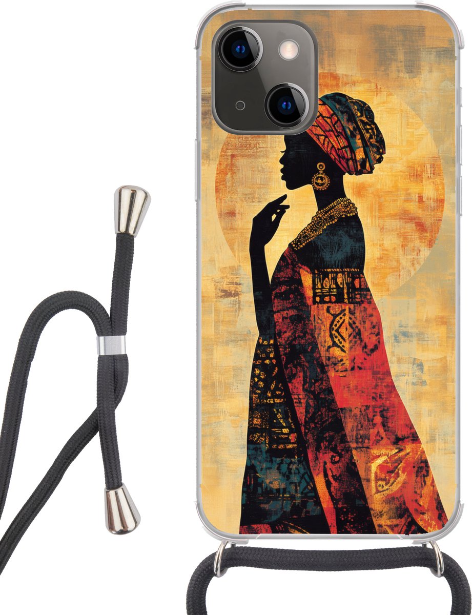 Telefoonhoesje Geschikt voor iPhone 13 - Vrouw - Silhouet - Patronen - Sierlijk - Siliconen - Crossbody - Backcover met Koord - Telefoonhoesje met koord - Hoesje met touw Telefoonhoesje