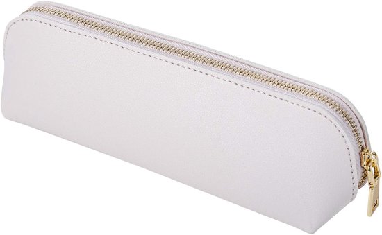 Foto: Meisjes etui jongens etui etui voor school leren etui slanke etui metalen etui met ritsvak perfect voor kantoor of middelbare school beige 