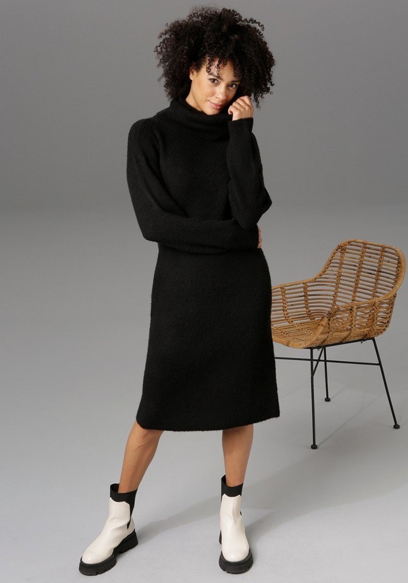 Aniston | Jurk | Gebreid | Zwart | Maat 38