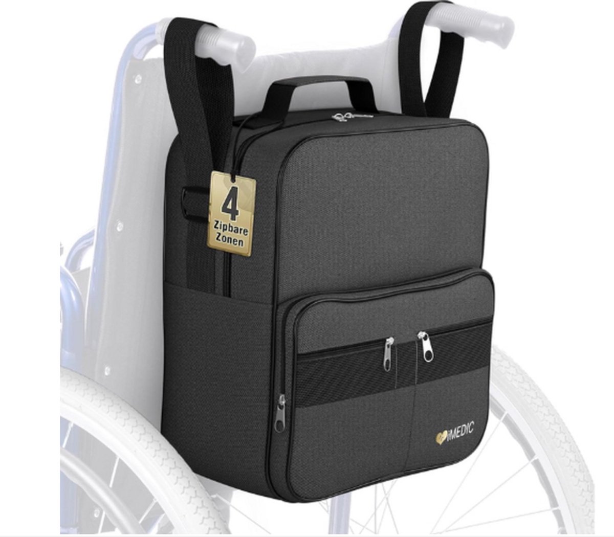 WNHB® Waterdichte Rolstoeltas - Lichtgewicht Achtertas Voor Rolstoel Scootmobiel en Rollator - Universele Opbergtas