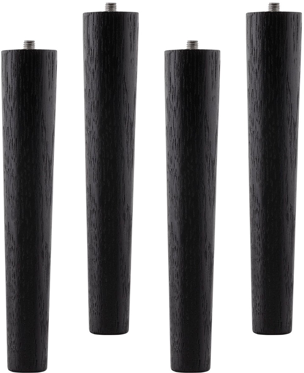 Set van 4 meubelpoten eiken zwart H 200 mm / conisch Ø 35/25 mm met stelschroef M8 van Sotech