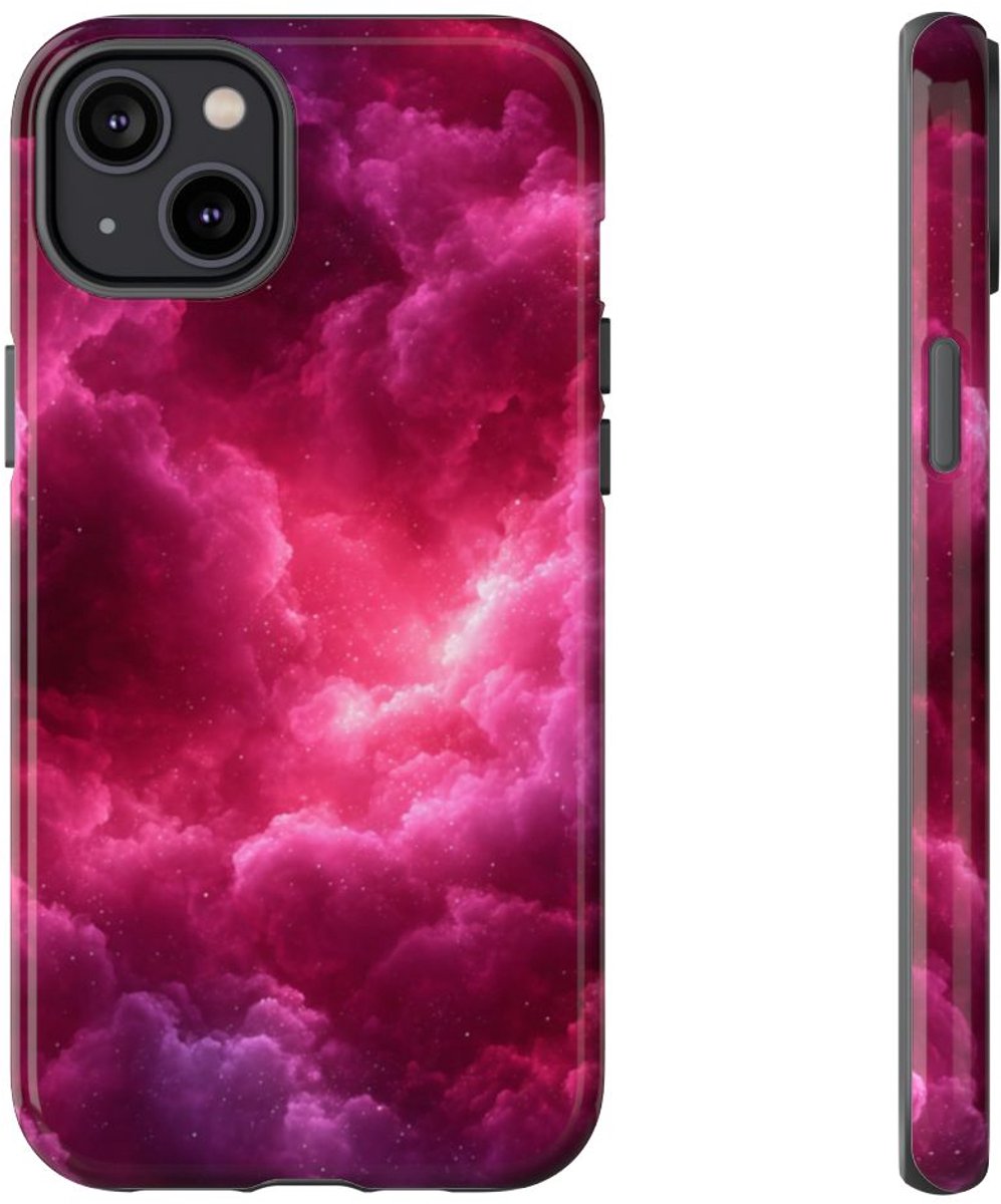 Roze en Bourgondische Nevelwolken – Telefoonhoesje Geschikt voor iPhone 14 Plus