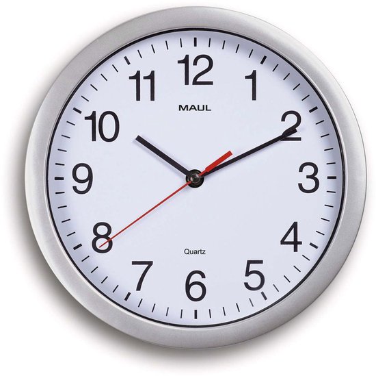 Wandklok MAULrun quartz 25x5cm kunststof zilver/wit incl