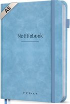 Systemyze Notitieboek A5 Hardcover Leer Gelinieerd – Notebook Journal – 256 Genummerde Pagina’s – 140 Grams Papier - Lichtblauw