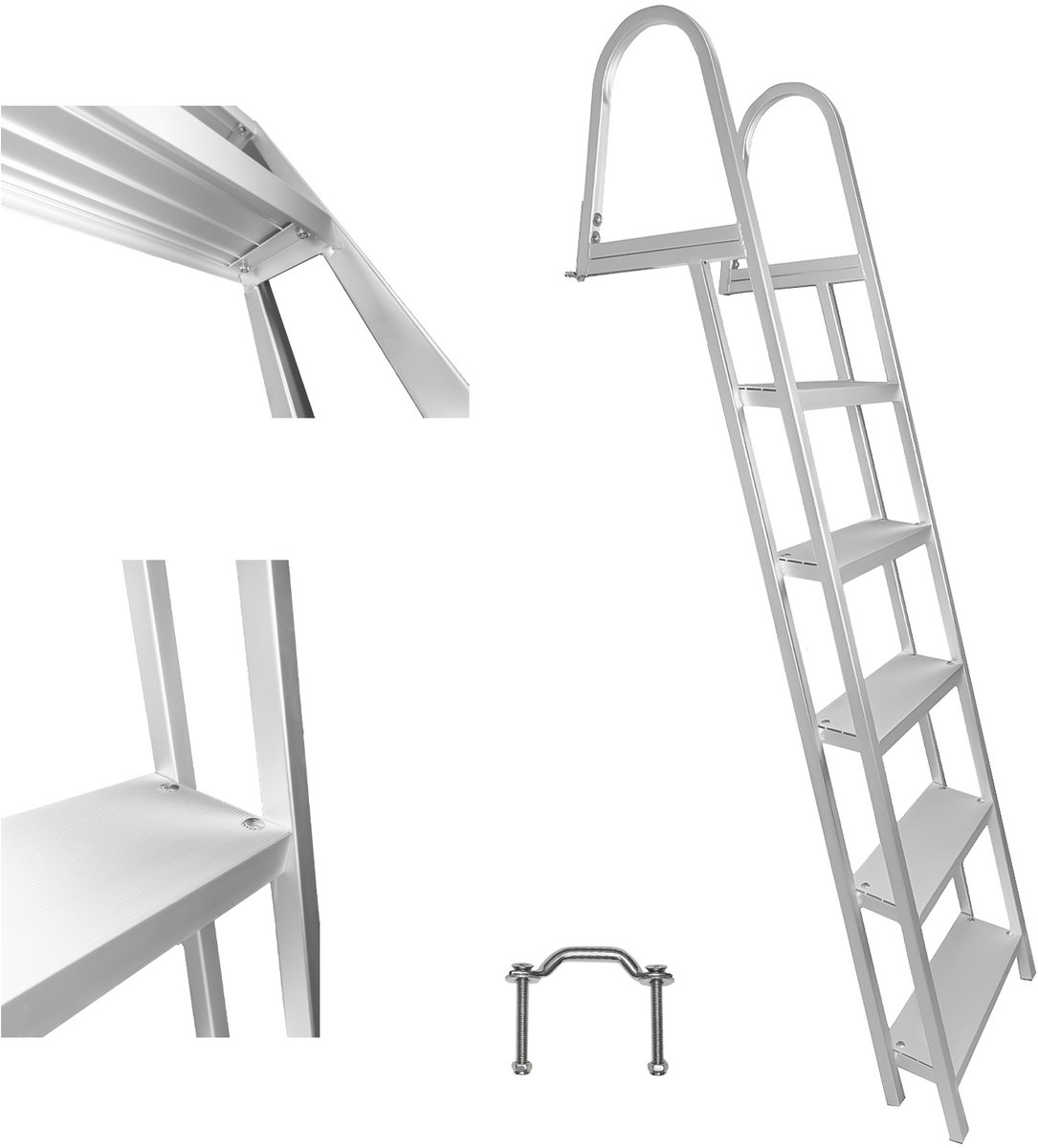 Zwemtrap Steiger 5 Treden – EvoNautic Aluminium Steiger Zwemtrap Antislip – 190 cm Zilver – Inclusief Montageset