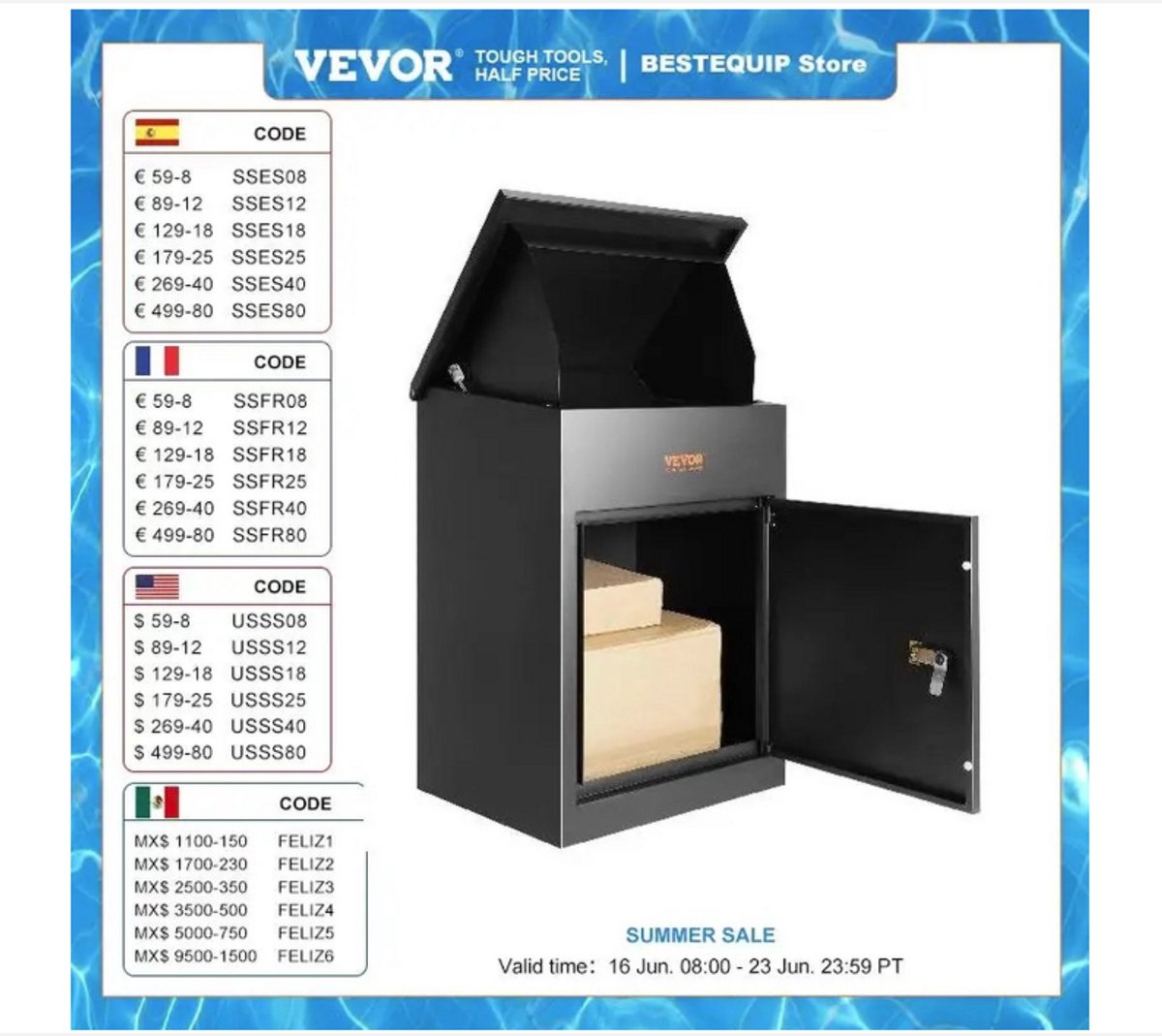WNHB® Brievenbus Zwart - Wandbrievenbus met Cijfercode Slot - Anti Diefstal - Waterdichte IPX3 Postkast - 39x27x52 cm