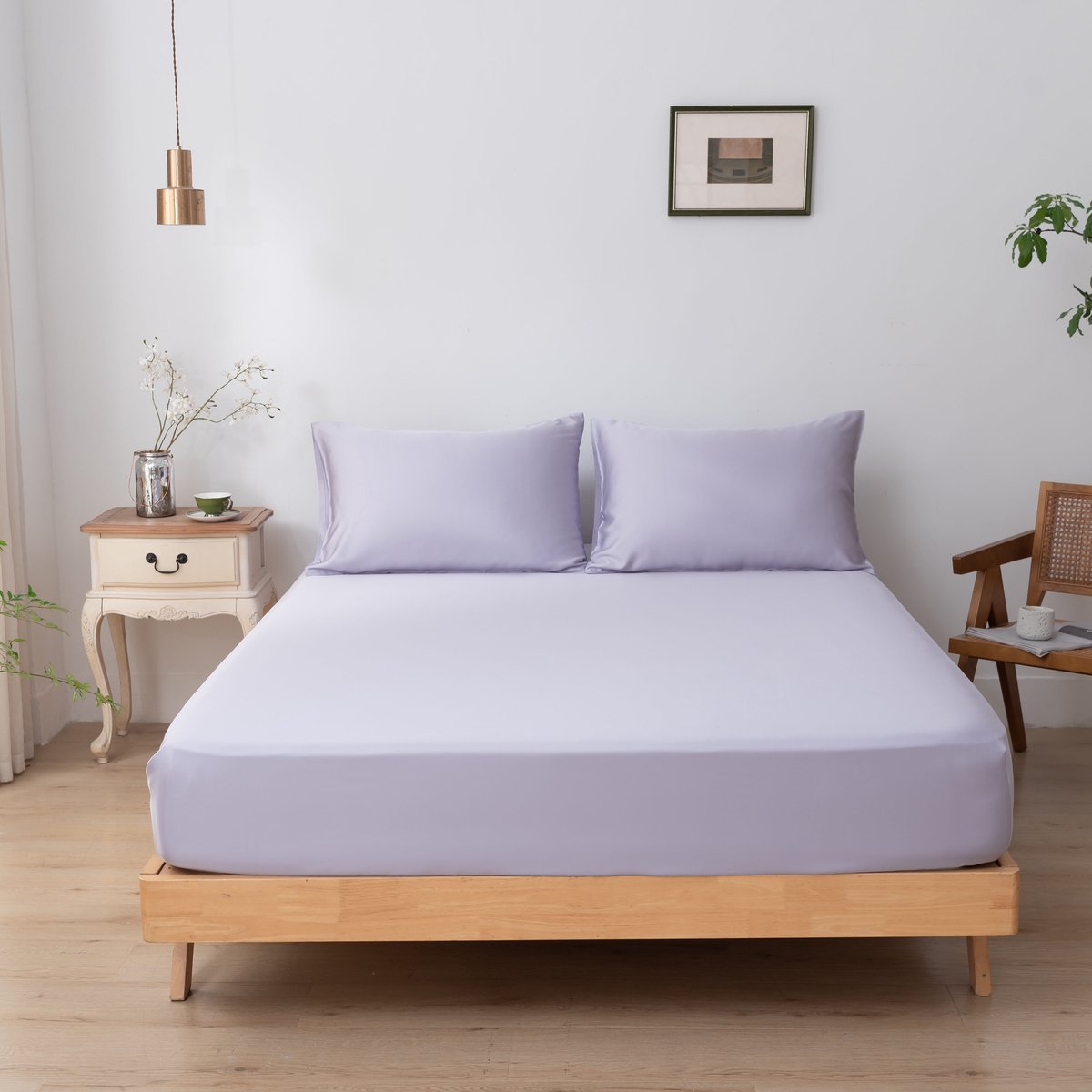 Bamboe hoeslaken Lavender Mist lila 140x200 cm – Standaard matras, zacht, ademend & hypoallergeen | Boomba Bamboo®