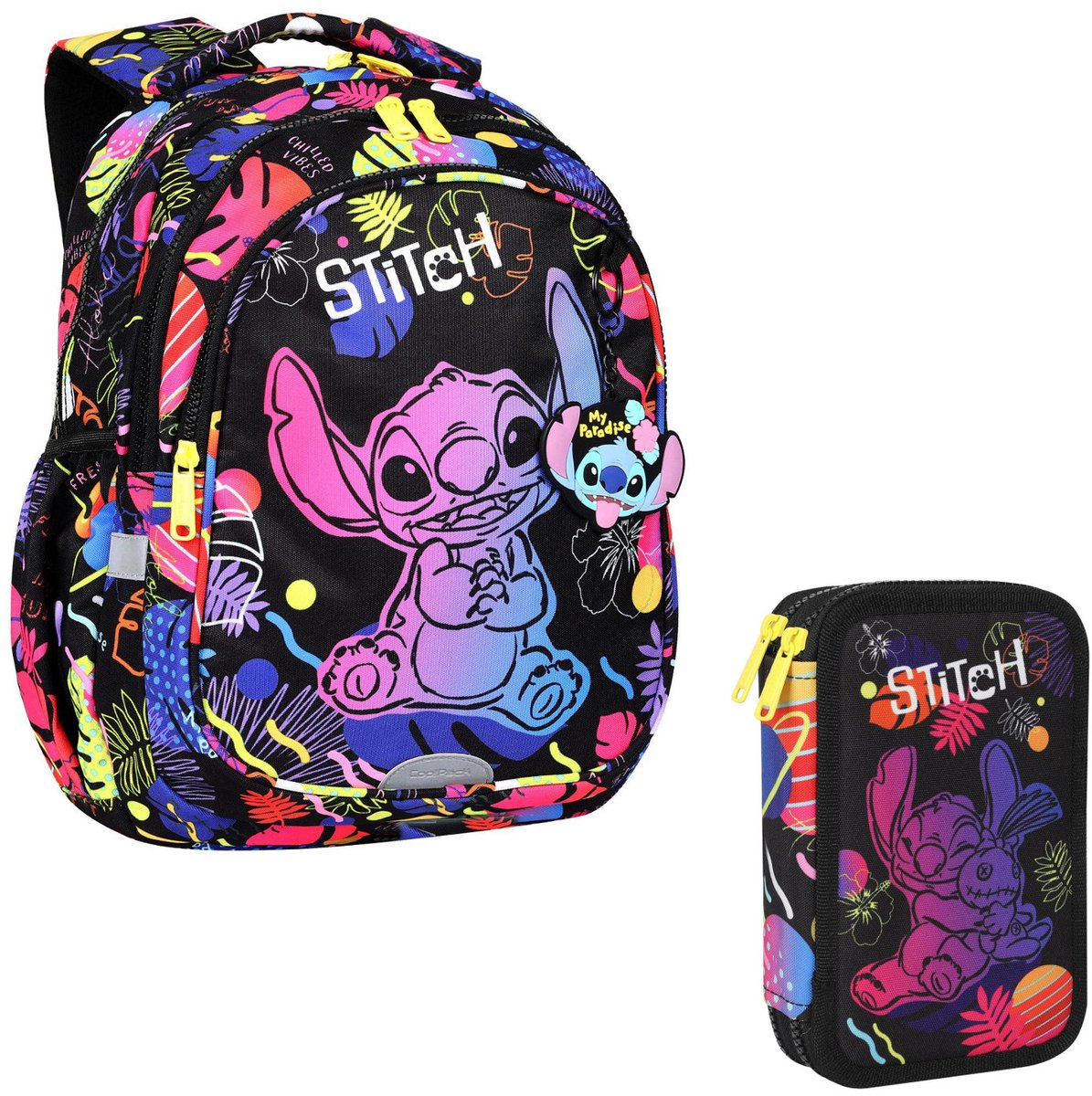 Coolpack Jerry DISNEY STITCH schoolrugzak zwart 19L en Tekenetui - Pennenetui met accessoires