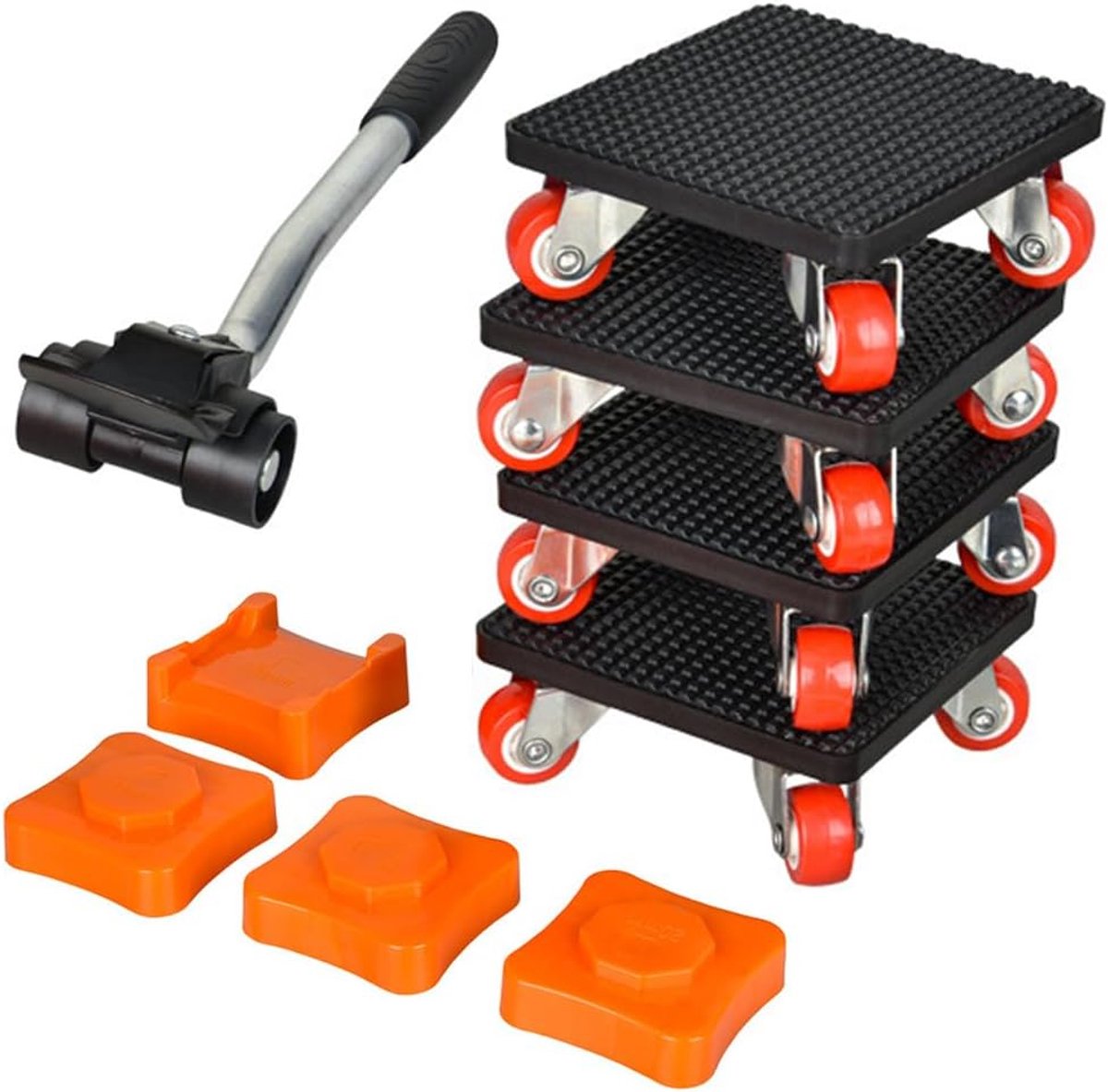 Meubeltransportrollerset met Verlengstang en Rollers | Zware Meubeltransporter | 360 Graden Draaibaar | Meubeltransportwielen | Verhuishulp met Gereedschapsset