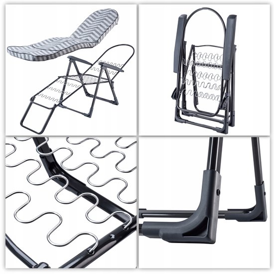 KADAX Ligstoel met verstelbare rugleuning, ligstoel met stalen frame, inklapbare tuinstoel, zonneligstoel met bekleding, klapstoel, campingstoel, relaxstoel (grijs zigzag) van KADAX — afbeelding 5