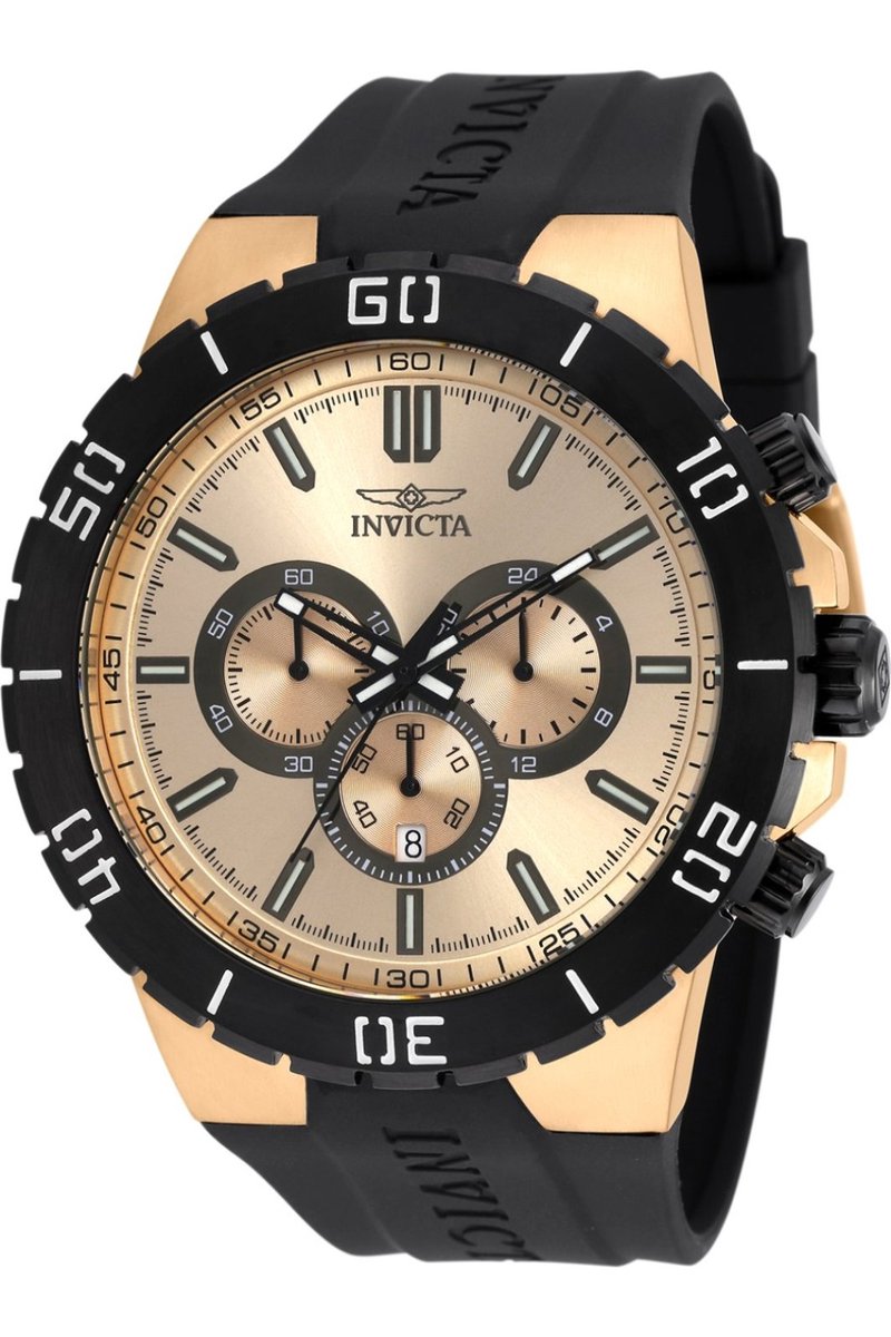 Invicta Pro Diver 19197 Heren Horloge - Waterdicht - Analoog - Quartz Uurwerk - Roestvrij Staal met gouden Wijzerplaat - 54mm