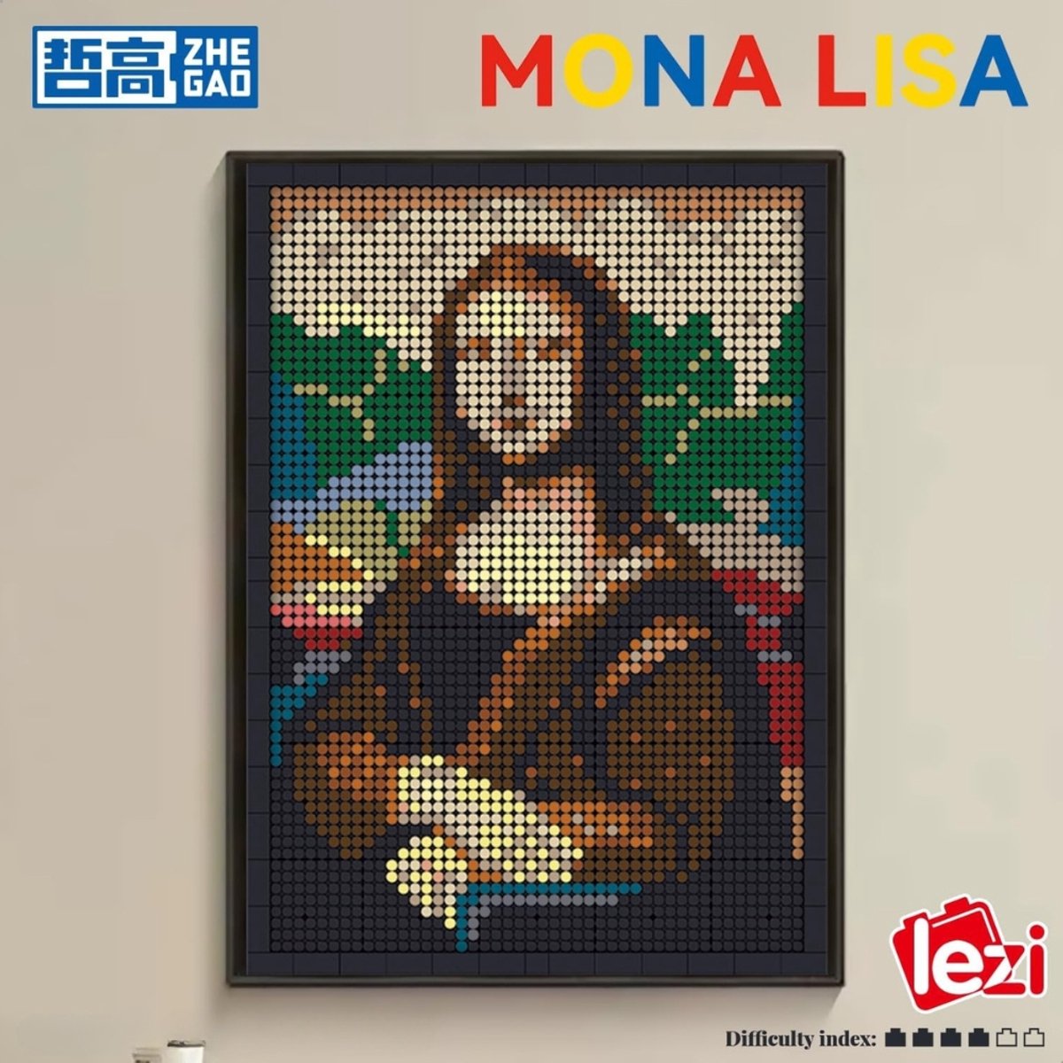 Zhe Gao - Mona Lisa schilderij bouwset | Wall pixel art model kit | Mozaiek diamond painting fotolijst | Classic Creator STEM speelgoed | Niet compatibel met lego mould king mega | Icons kunst modelbouw voor volwassenen & kinderen | 3624 bloks — afbeelding 6