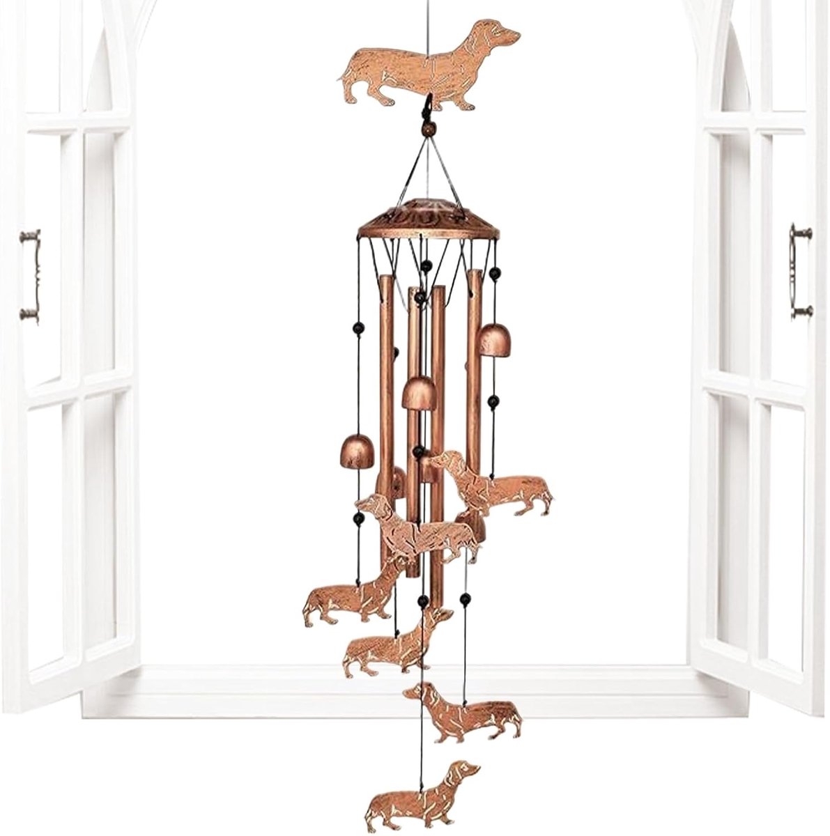 Teckel Windgong - Dieren Decoratie - Tuin Verfraaien - Vintage Stijl - 86 cm - Bronskleurig