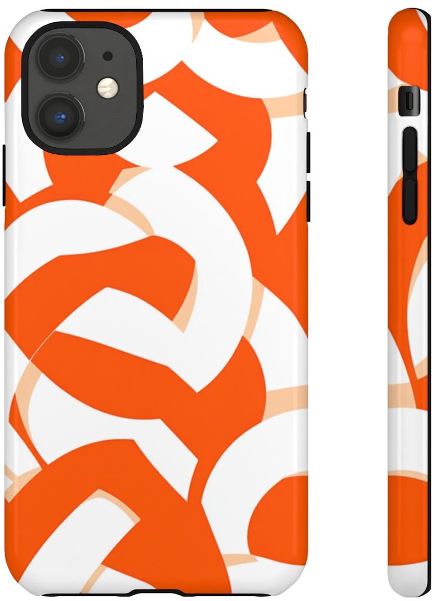 Oranje en Wit Geometrisch Patroon – Telefoonhoesje Geschikt voor iPhone 11