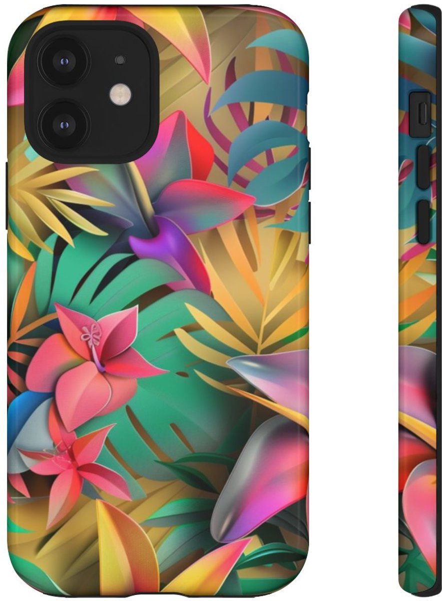 Levendig Tropisch Bloemenpatroon – Telefoonhoesje Geschikt voor iPhone 12
