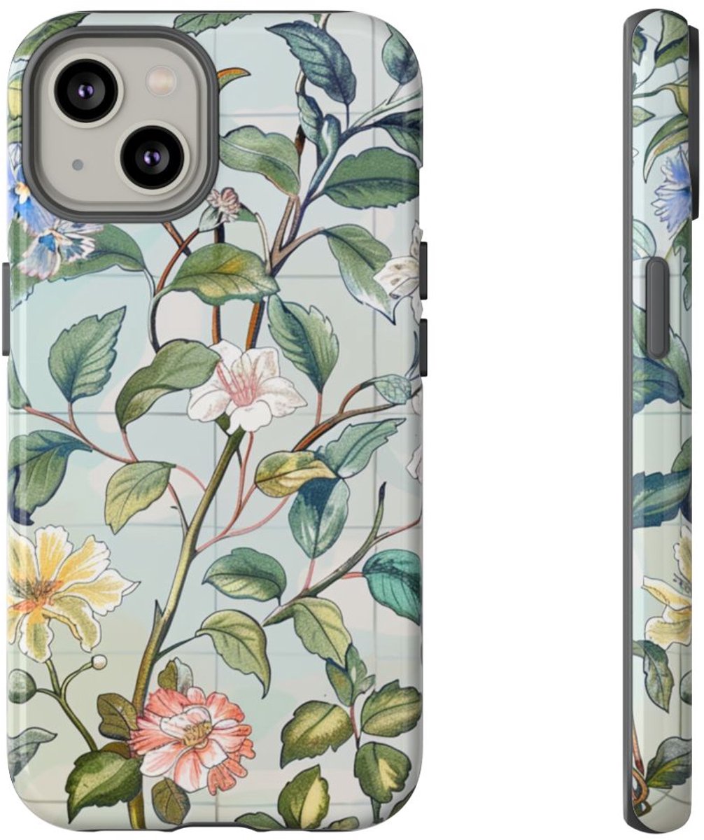Vintage Bloemenpatroon met Vlinders – Telefoonhoesje Geschikt voor iPhone 14