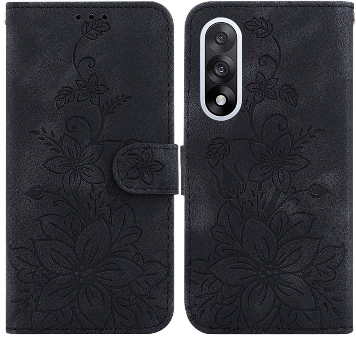 Coverup Hoesje - Geschikt voor OnePlus Nord 5 Hoesje - Coverup Bloemen Book Case - Zwart