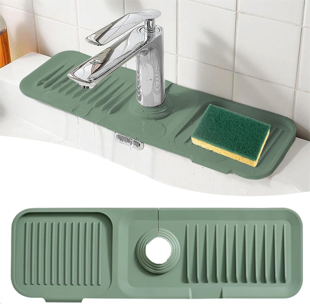 Kraan spatbescherming- 45 x 14 cm- siliconen wateropvanger- gootsteenmat voor keuken- badkamer- boerderij en wasruimte (45 cm- groen)