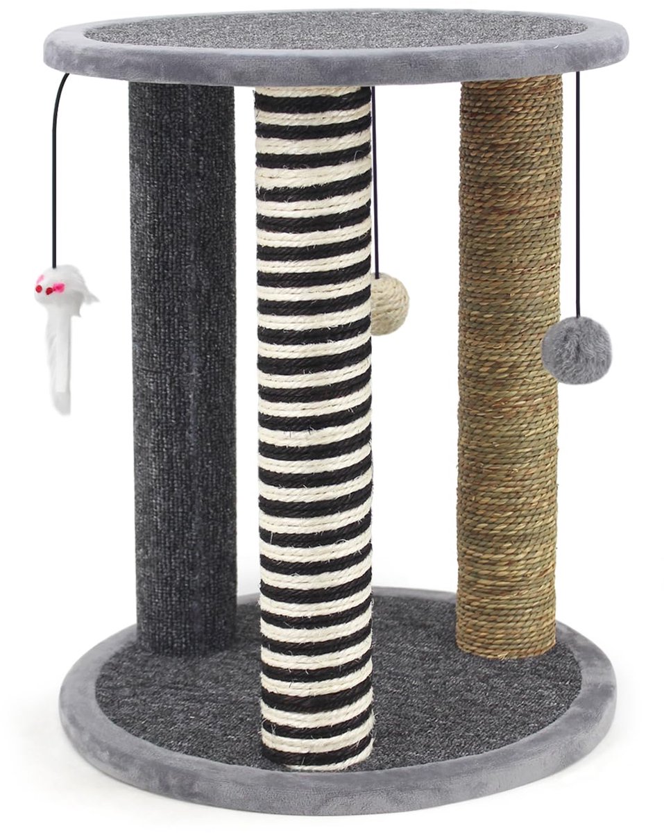 Ibenzoa® Stabiele Krabpaal voor Katten met Speelballen en Ligplaatsen, Geschikt voor Kleine Katten, Grijs