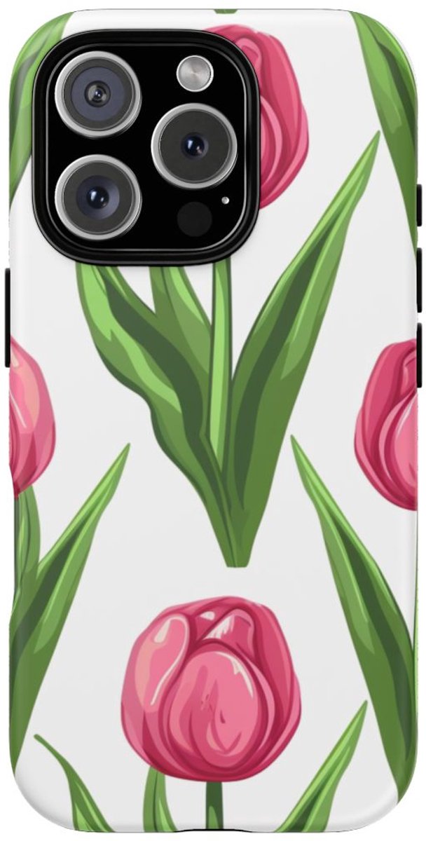 Roze Tulp Bloemenpatroon – Telefoonhoesje Geschikt voor iPhone 16 Pro