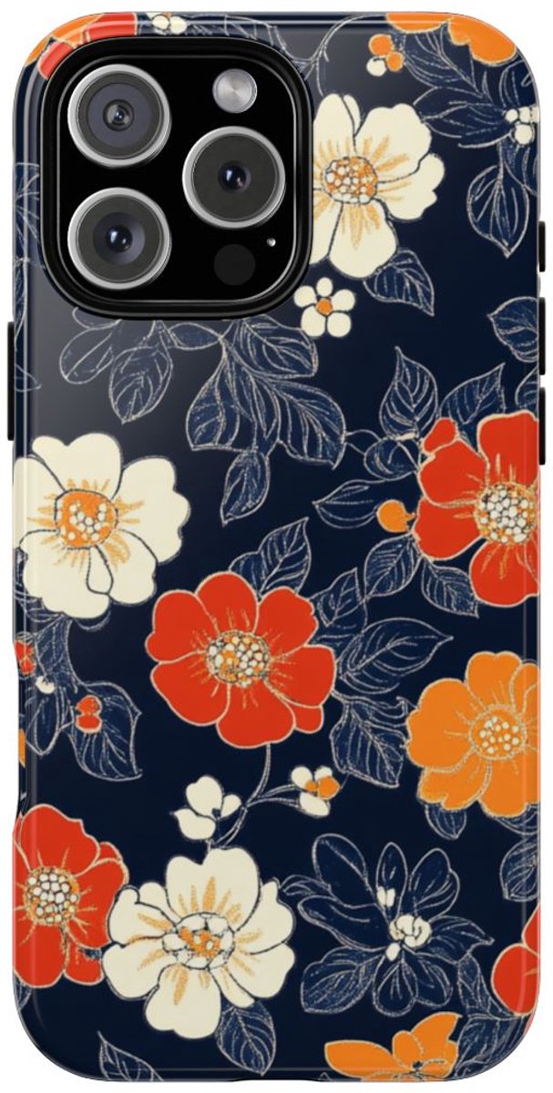 Oranje en Witte Bloemenprint – Telefoonhoesje Geschikt voor iPhone 16 Pro Max