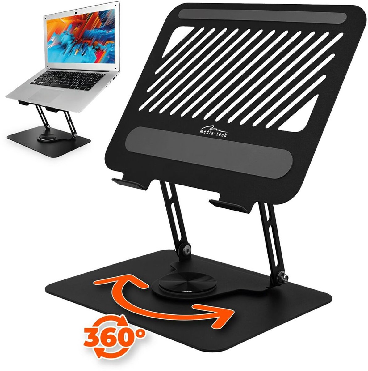 Media Tech MT2662- laptopstandaard - Notebook-standaard - draaibare en ergonomische - 10-17'' - Zwart