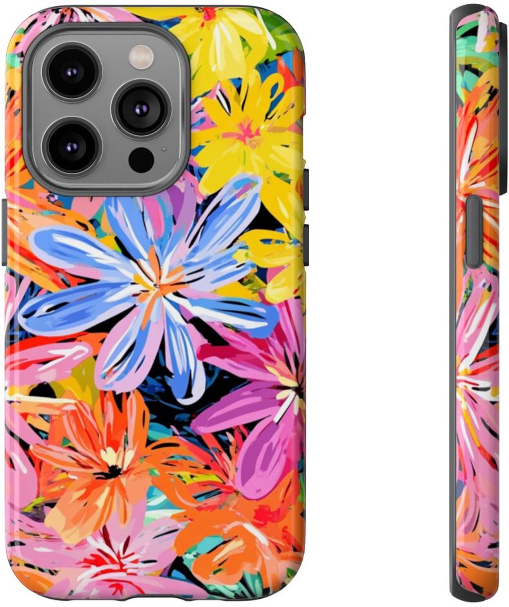 Kleurrijk Abstract Bloemenpatroon – Telefoonhoesje Geschikt voor iPhone 14 Pro