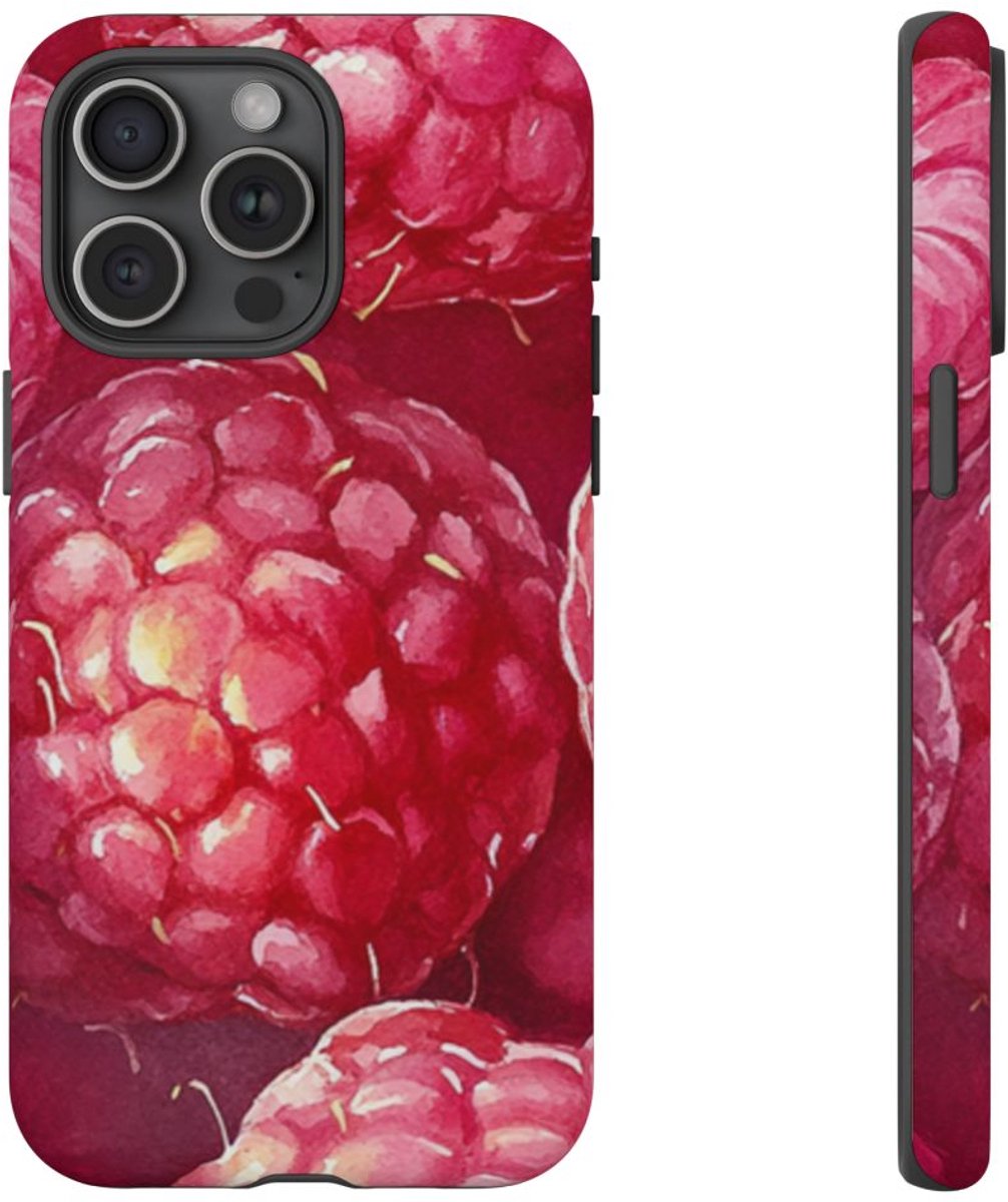 Aquarel Frambozen van Dichtbij – Telefoonhoesje Geschikt voor iPhone 15 Pro Max