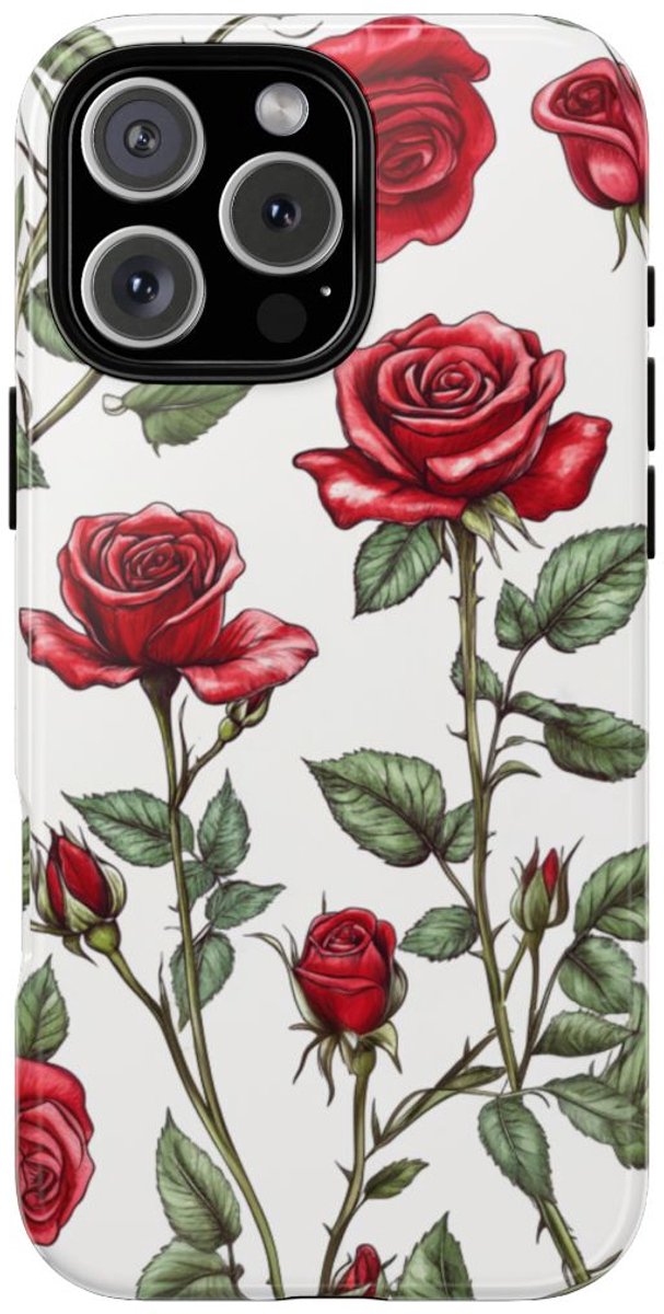 Rode Rozen Botanisch Patroon – Telefoonhoesje Geschikt voor iPhone 16 Pro Max