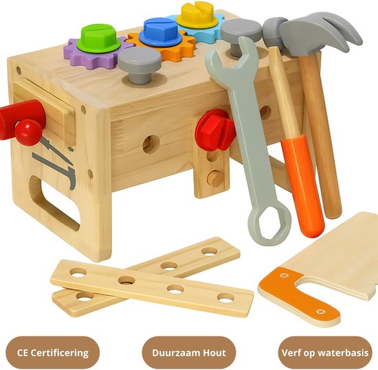 Micki houten gereedschapskist met kinder gereedschap Micki houten gereedschapskist met kinder gereedschap