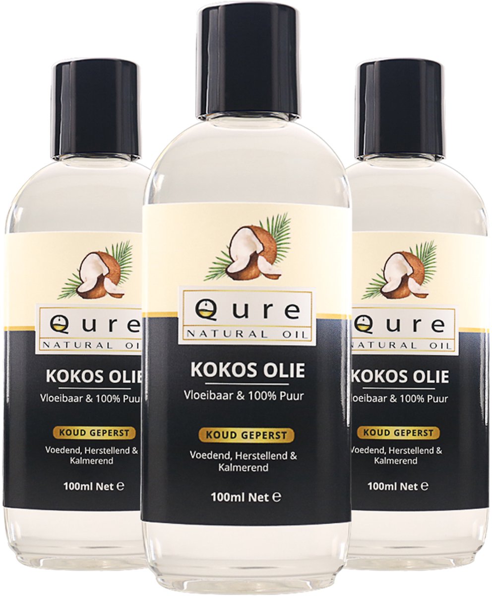 Kokosolie MCT 3x100ml | 100% Puur en Vloeibaar | Food Grade Kwaliteit MCT Kokos Olie voor Haar, Huid en Lichaam