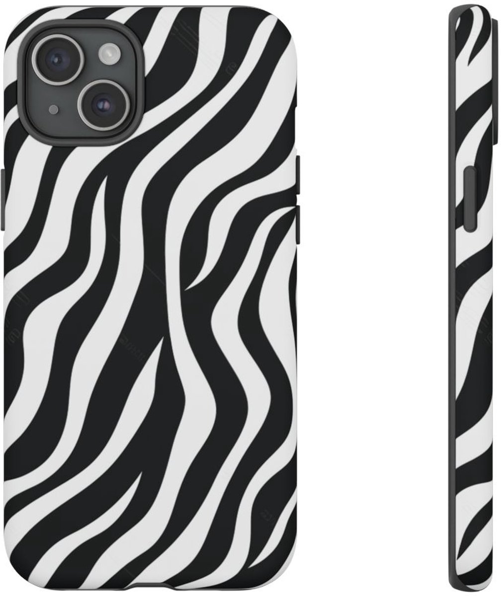 Zwart-Wit Zebra Strepenpatroon – Telefoonhoesje Geschikt voor iPhone 15 Plus