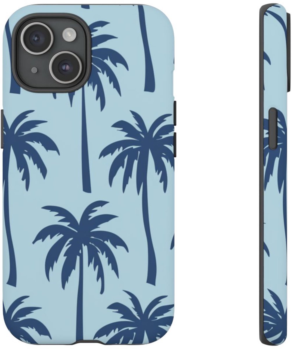 Blauw Palmbomenpatroon – Telefoonhoesje Geschikt voor iPhone 15