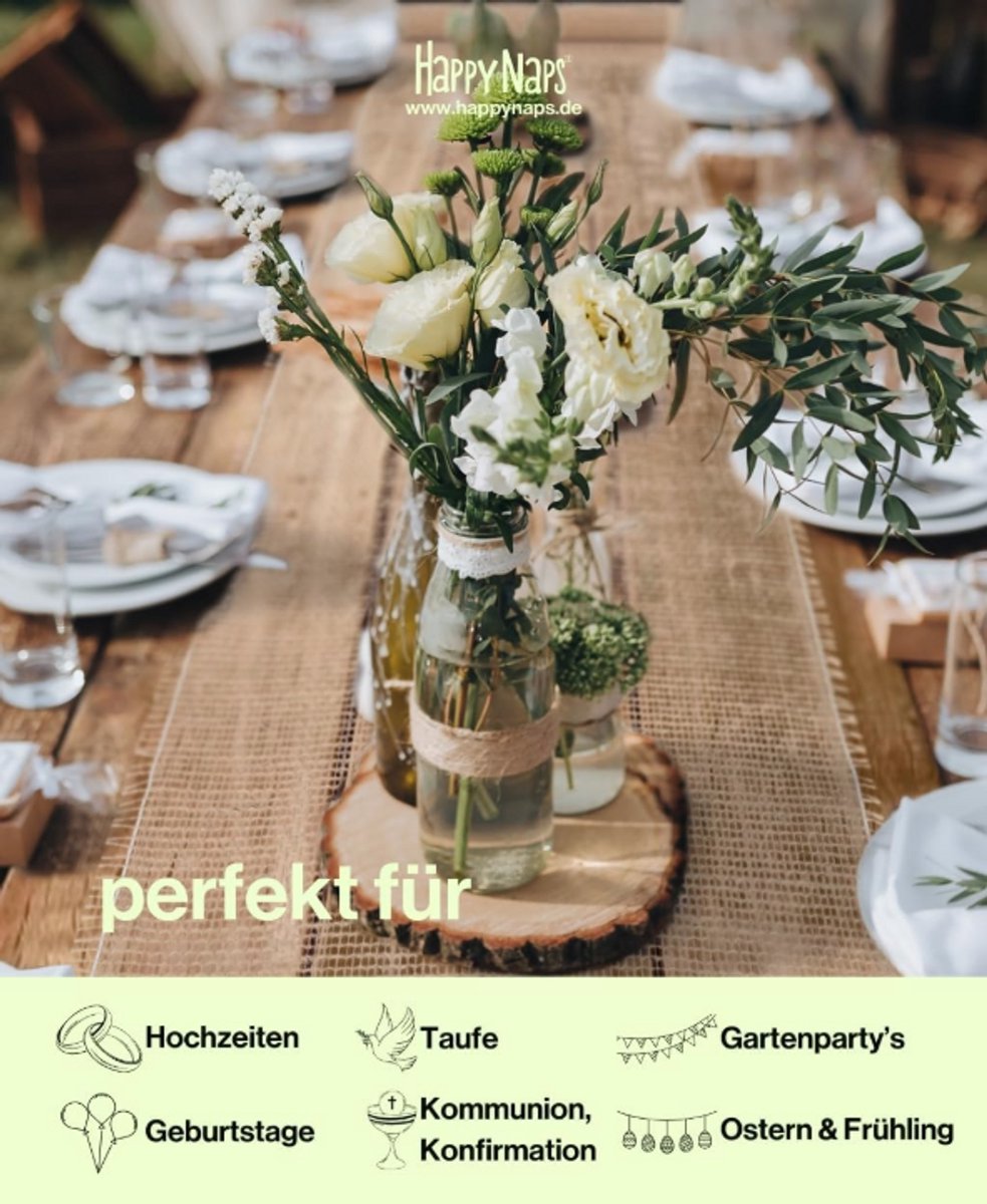 WNHB® Jute Tafelloper 30 cm x 10 m - Natuurlijke Tafeldecoratie met Premium Zijnaad - Rustieke Tafellint voor Bruiloft en Feest