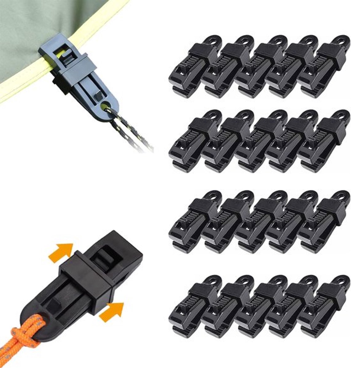 20 stuks zeildoekklemmen, zeildoekklemmen met sterke sluiting, plastic clips voor zonneschermen, zeildoekklemmen, zeildoekklemmen en clips, tentklemmen, herbruikbare zeildoekklemmen voor tenten, luifels, parasols, autohoezen, zwembadhoezen (zwart)