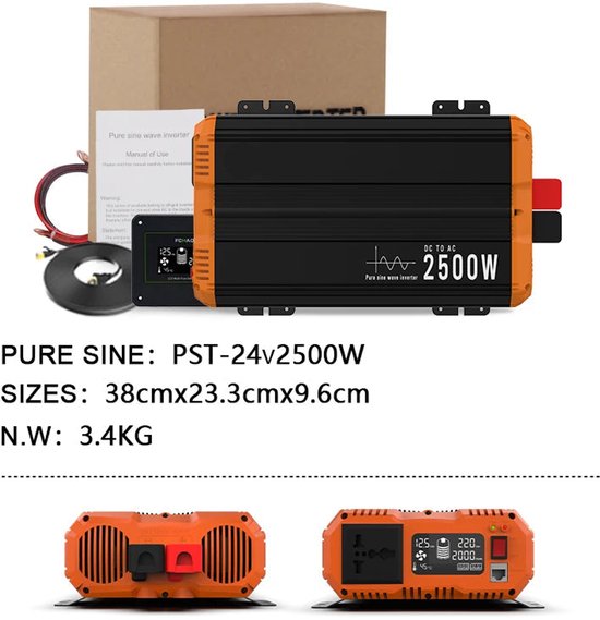 TOP KWALITEIT OMVORMER 12V - 220V AC - 1500W ZUIVERE SINUS