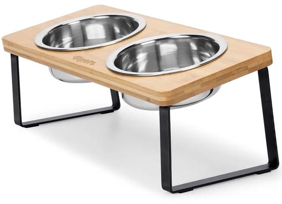 Ohpets® Mangeoires surélevée pour chien avec support en Bamboo - Double Mangeoires pour chien - Gamelle pour chien en bois - 2 Échelles en acier inoxydable - Gamelle pour chien - En bois - Convient aux grands et petits Chiens et chats