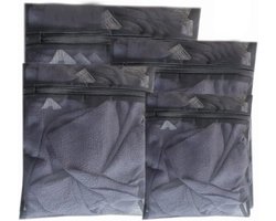 4-delige set - Waszak - Wasnet - Waszak met rits - Machinewasbaar - Reisorganizer - Geschikt voor lingerie, bh's, shirts, truien, sokken en sneakers - Zwart