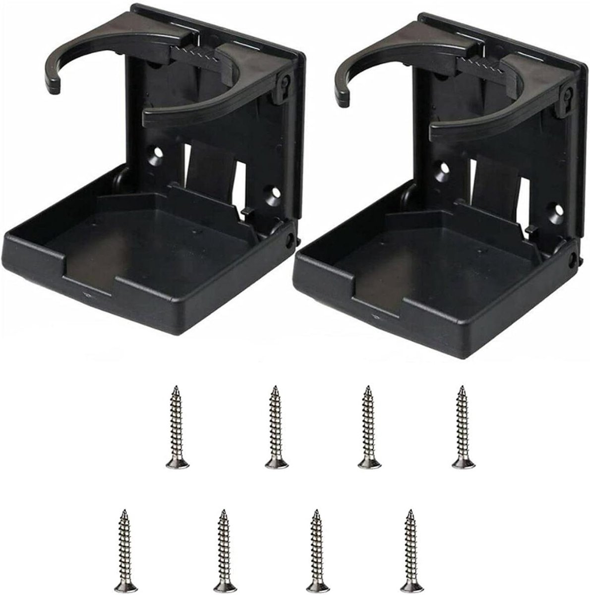 Verstelbare Opvouwbare Cup Drinkhouder - Universeel voor Auto, Boot, Voertuig - Inclusief 8 Schroeven - Zwart - Set van 2 - Praktisch en Handig - Gemakkelijke Installatie.