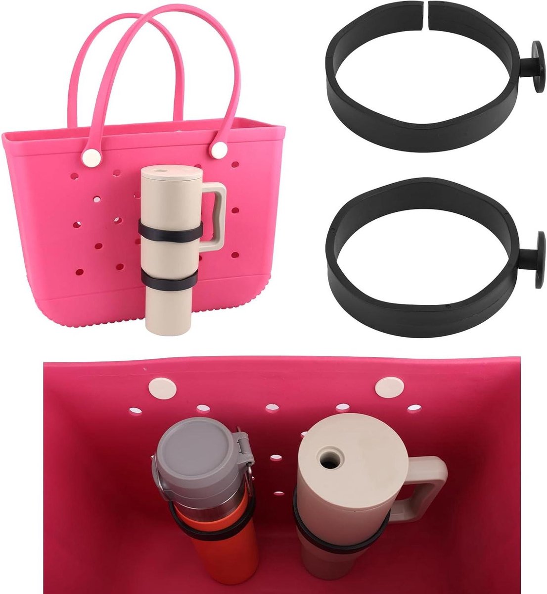 Allecto Plus - Bekerhouder voor Bogg Bag - Geschikt voor Stanley Waterflessen - Accessoires voor Strandtassen - Set van 2