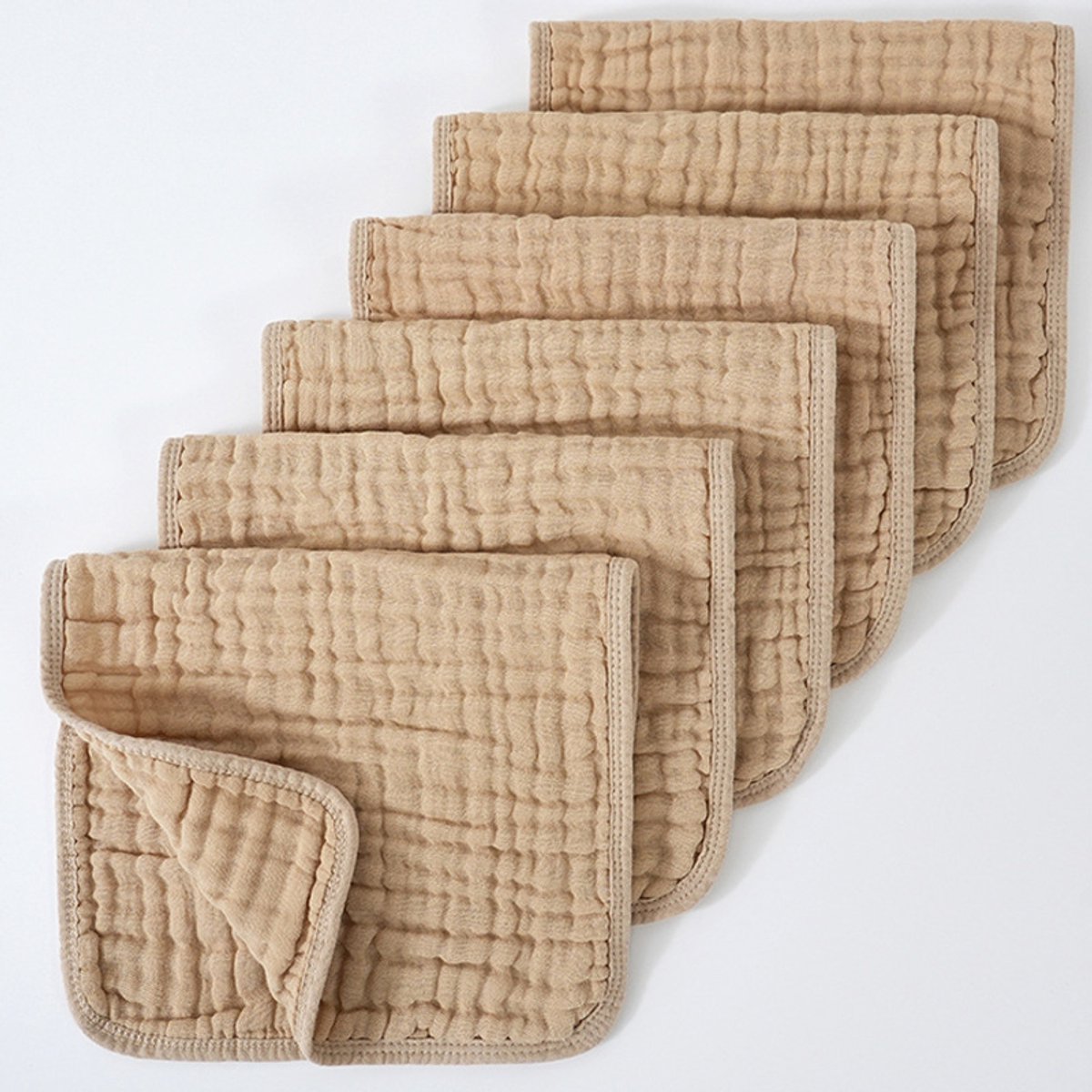 Muslin boerendoeken 20" x 10", verpakking van 6 - Groot, 6-laags, ultra-absorberend, katoen voor babykwijl en rommel - Zachte, veilige en zachte babyboerendoeken voor jongens en meisjes - bruin