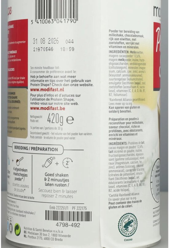 Modifast Protein Shape - Milkshake - Chocolade - 420 g van Modifast Protein Shape — afbeelding 5