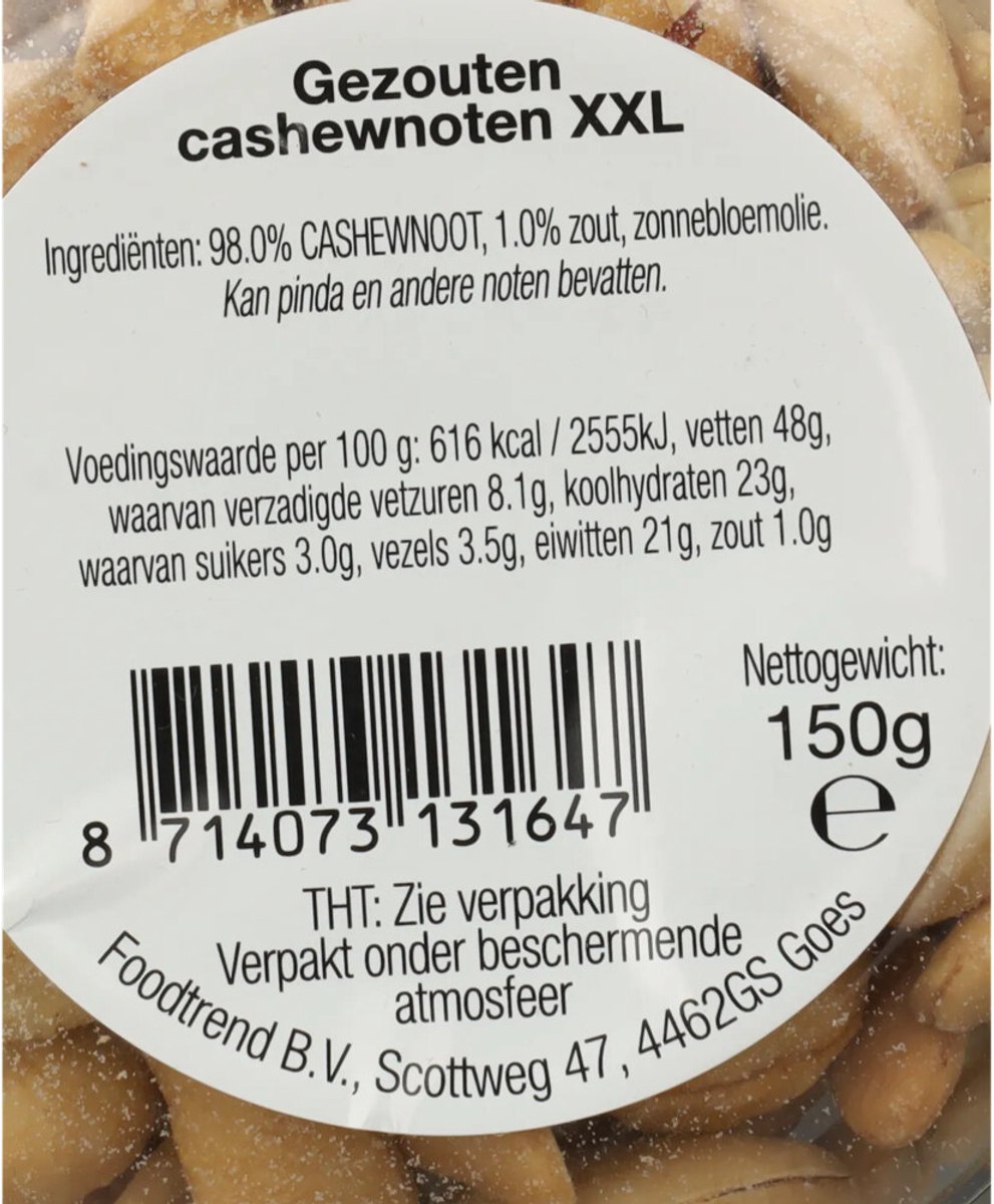 Verse Klassenoten Duurzame Cashews XXL Gezouten - 9 x 150 gr - Voordeelverpakking