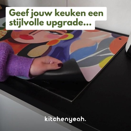KitchenYeah® Inductie beschermer 78x78 cm - Bloemen - Wit - Goud - Kookplaataccessoires - Afdekplaat voor kookplaat & Spatscherm achterwand - Inductiebeschermer - Inductiemat - Inductieplaat mat - Keuken decoratie