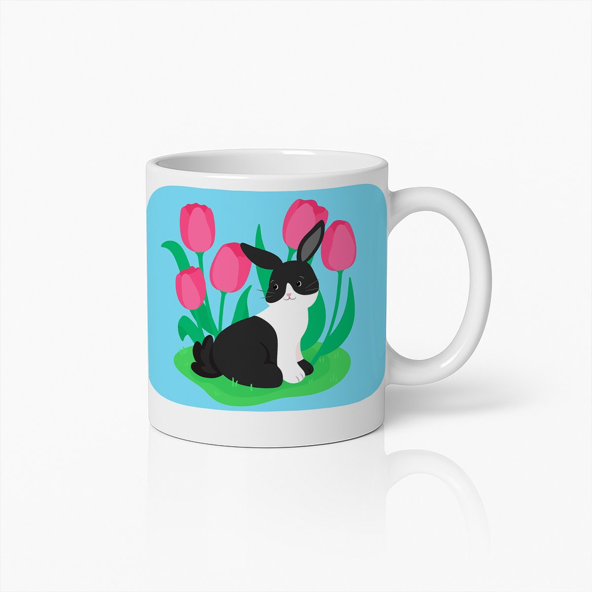 Schattige Konijn en Tulp Illustratie Mok – Lief Lente Dier Ontwerp Koffiebeker