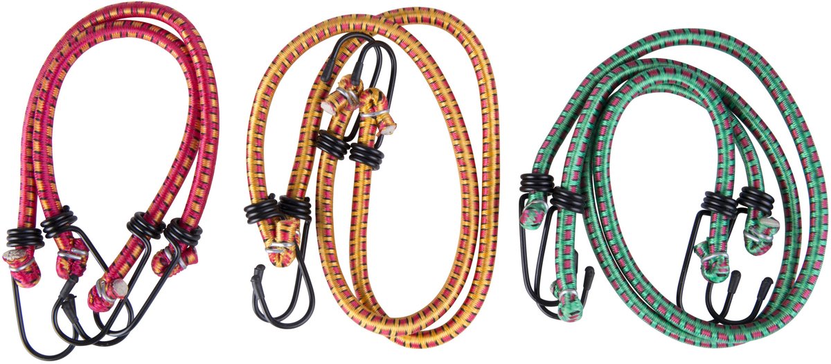 6x Bagagespinnen / snelbinders groen/rood/geel - 30 / 45 / 60 cm - Bagagespin/snelbinder/spanelastiek
