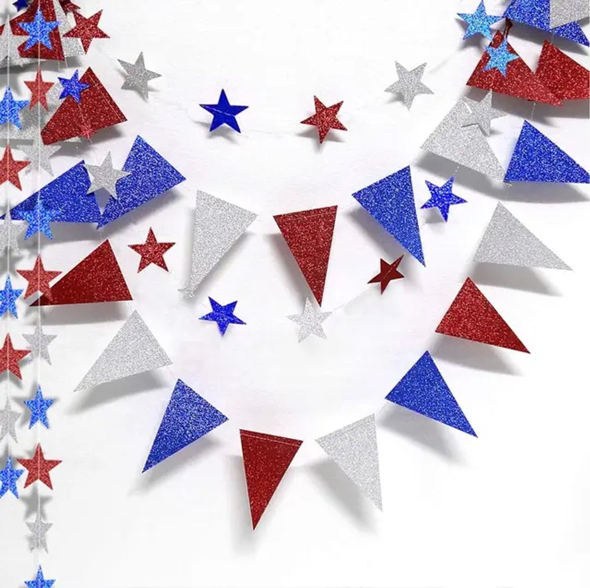 LuukyBB - Amerikaanse Vlaggetjes Slinger - 2 Lijnen (7 meter) Patriotische Star Stripe USA Vlaggen Memorial Day - 4th of July Viering Vlag Decoratie Lijn Thema Feest Slingers Feestdecoratie